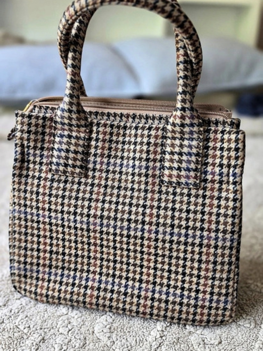 J.Crew Houndstooth Tote in Brown & Blue NWT